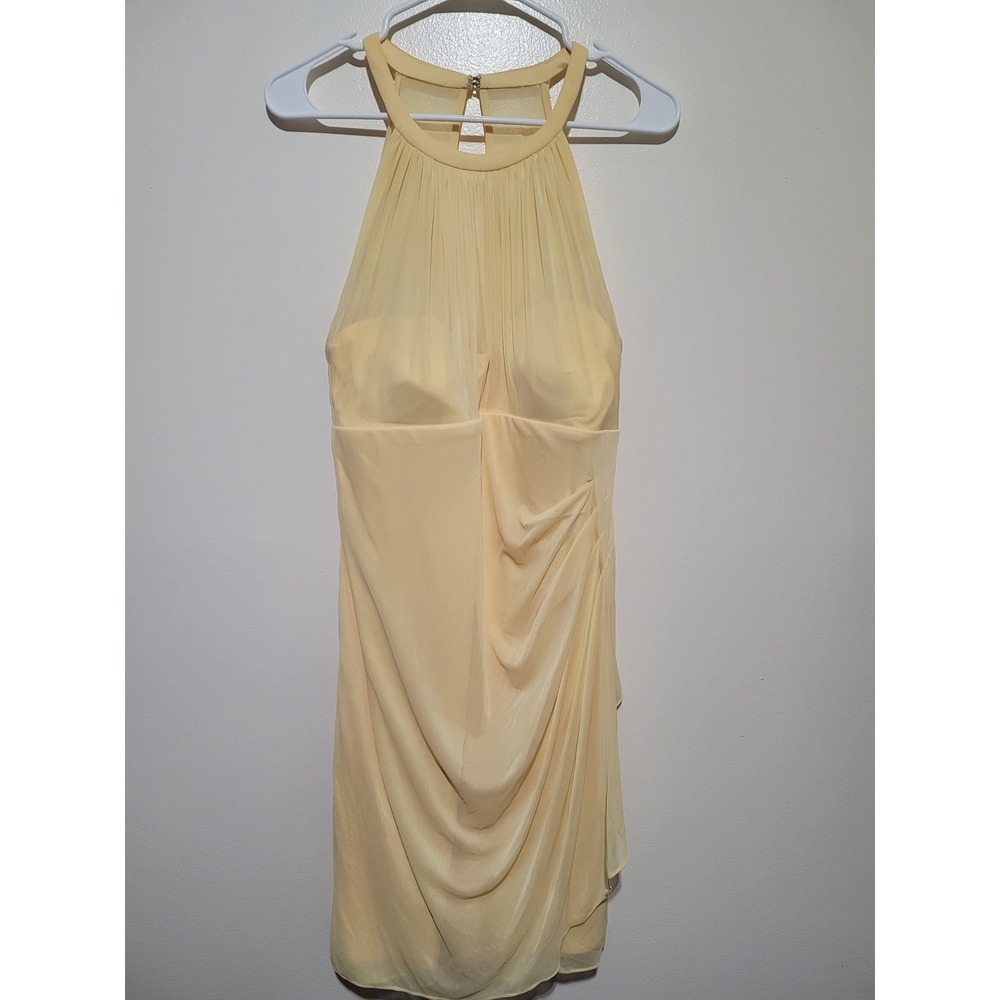 David's Bridal bridesmaids Dress Womens 12‎ Yellow Halter Ruched Mesh